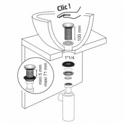 BONDE LAVABO 100MM QUICK-CLAC SANS TROP PLEIN