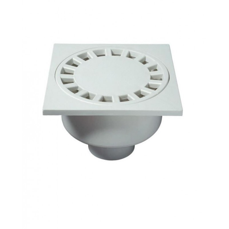 BONDE SOL BLANCHE 20X20CM SORTIE VERTICALE Ø 80MM
