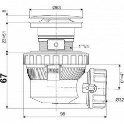 BONDE+SIPHON QUICK CLAC NANO 6.7 - Ø 32MM