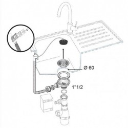 VIDAGE EVIER 1CUVE INOX Ø40MM+BOUCHON+TROP PLEIN