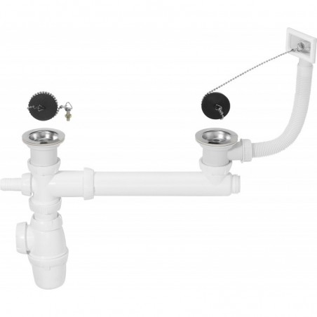 VIDAGE EVIER 2 BACS INOX Ø40MM+BOUCHON+TROP PLEIN