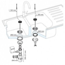 VIDAGE EVIER 2 BACS INOX Ø40MM+BOUCHON+TROP PLEIN