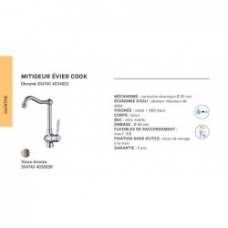 MITIGEUR EVIER COOK CHROME LIVRÉ COMPLET
