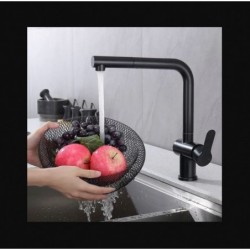 MITIGEUR EVIER CARRÉ NOIR + DOUCHETE 1 JET COMPLET