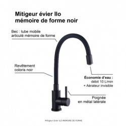 MITIGEUR EVIER ILO NOIR MEMOIRE DE FORME COMPLET