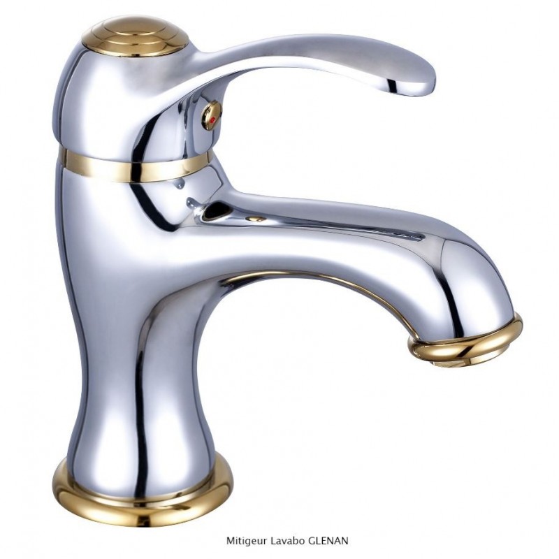 MITIGEUR LAVABO GLENAN CHROMÉ/DORÉ LIVRÉ COMPLET