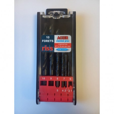 COFFRET 10 FORETS ACIER LAMINE Ø 1 A 10 MM